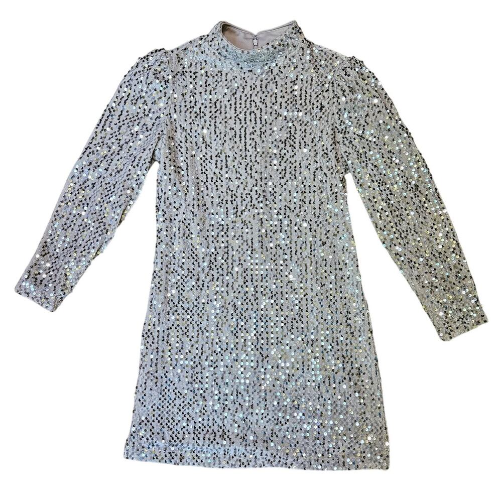 Sanctuary Sequin Long Sleeve Mini Dress XS Silver NWT